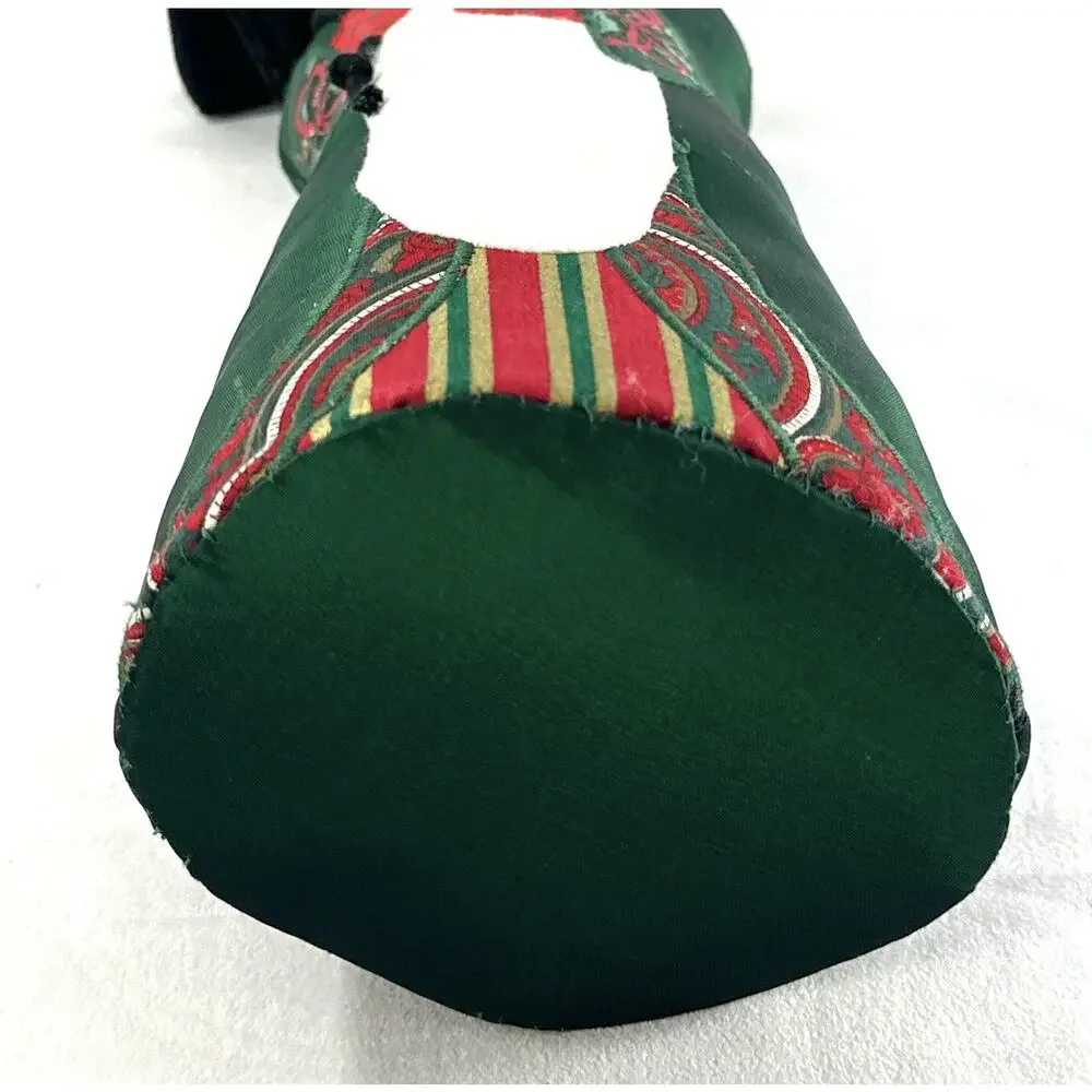 Vintage Folk Art Fabric Santa Claus Figure Green Satin Robe Christmas 13”